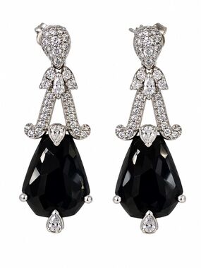 925 Marked Black Crystal Rhinestone Drop Dangle Statement Earrings